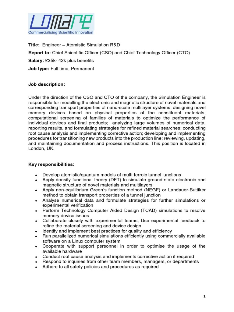 Atomistic Simulation Engineer Job | PDF | Simulation | Software