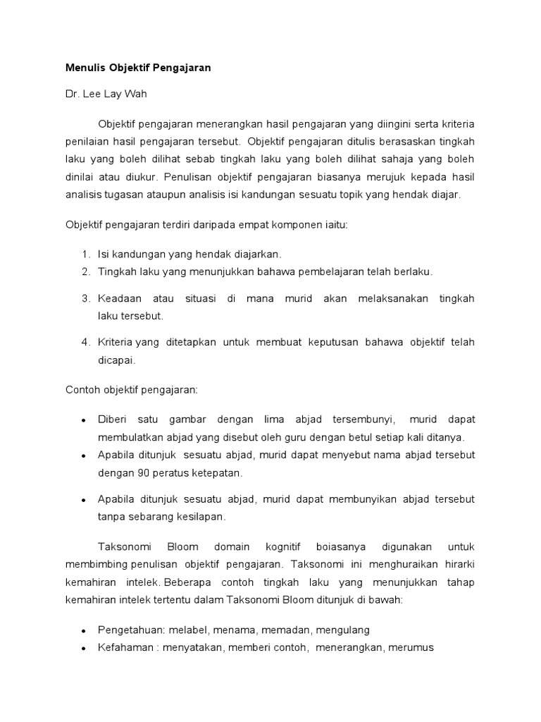 Menulis Objektif Pengajaran Pdf