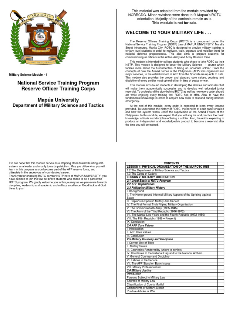 Rotc Student Module 1 (Ver2020) | Pdf | Staff (Military) | Reserve  Officers' Training Corps