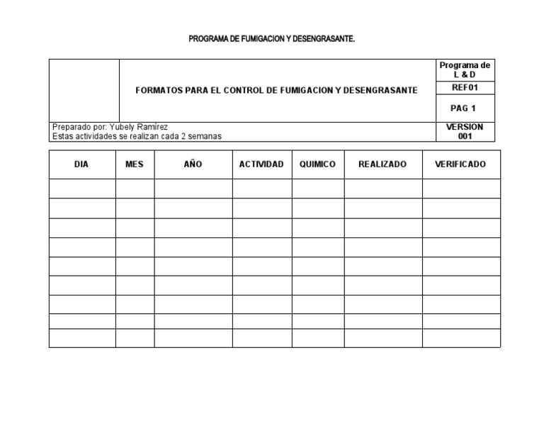 Planilla de Fumigacion | PDF
