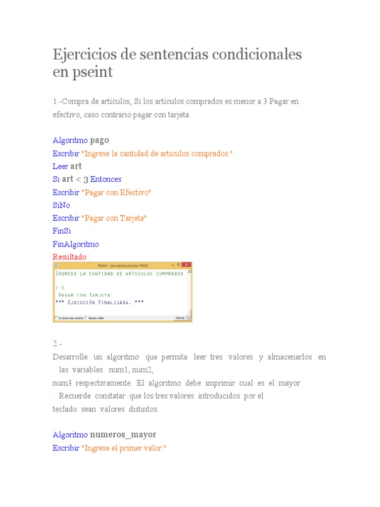 Ejercicios de Sentencias Condicionales en PDF