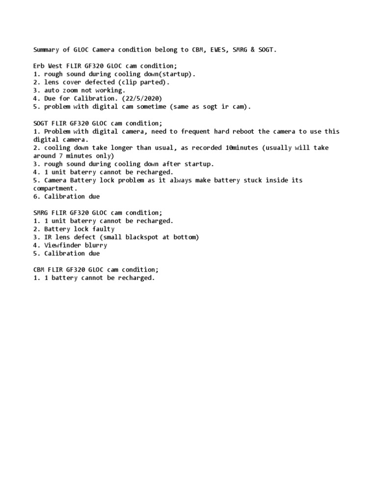 Summary of GLOC Camera Quick Functional Check by Our Technician | PDF ...