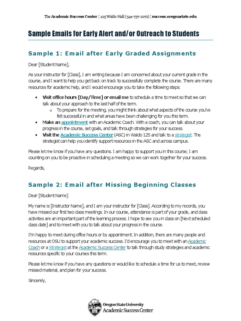 Student Academic Support Emails | PDF | Educational Psychology | Learning