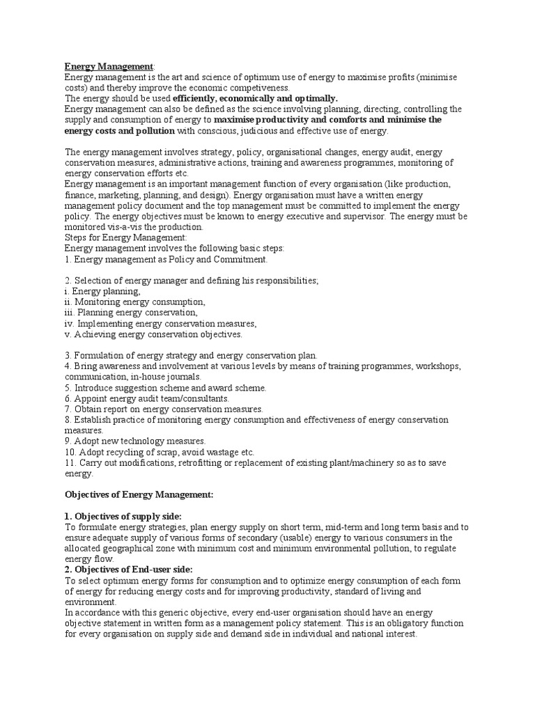Energy Management PDF Energy Management Efficient Energy Use