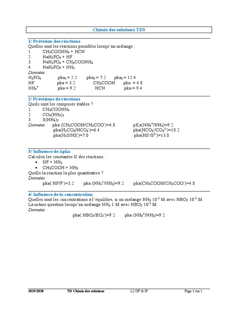 Chimie Des Solutions - 19 - 20 - TD3 | PDF