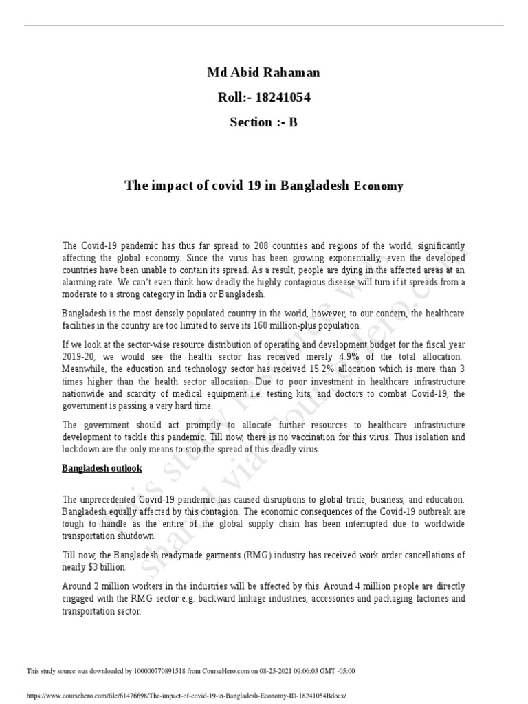 The Impact of Covid 19 in Bangladesh Economy ID 18241054 B | PDF ...