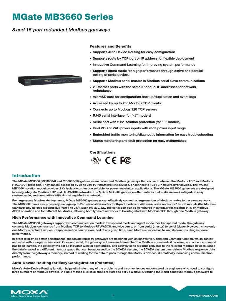 Mgate Mb3660 Series: 8 and 16-Port Redundant Modbus Gateways | PDF ...