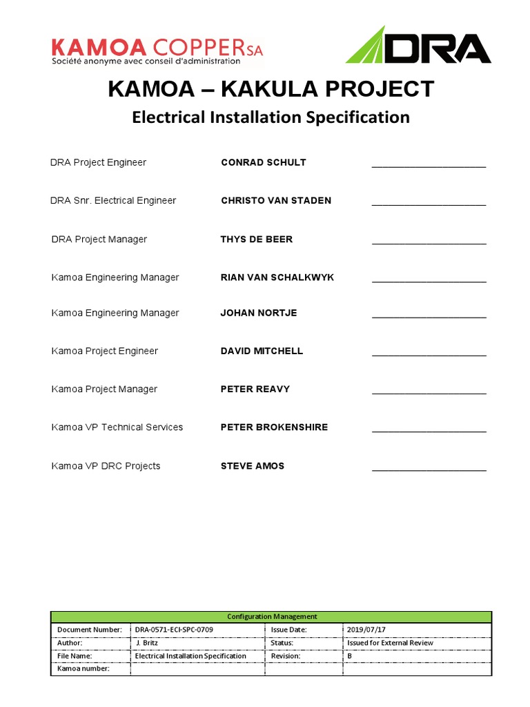 0709 Electrical Installation Specification RevB PDF Electrical