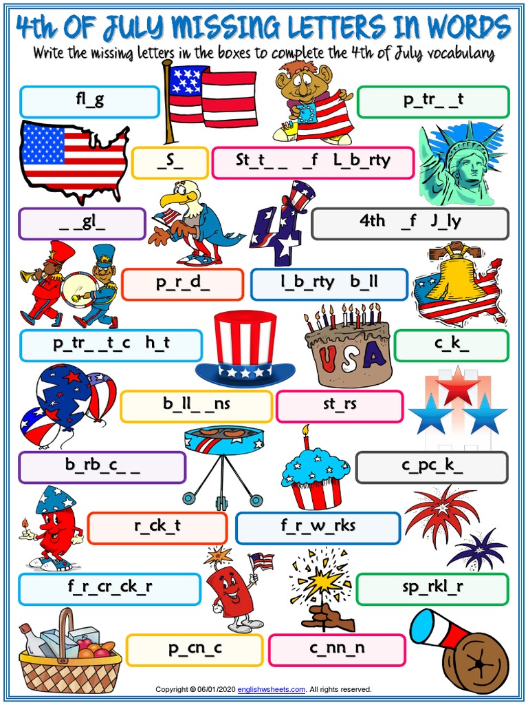 4th of july vocab word spanish