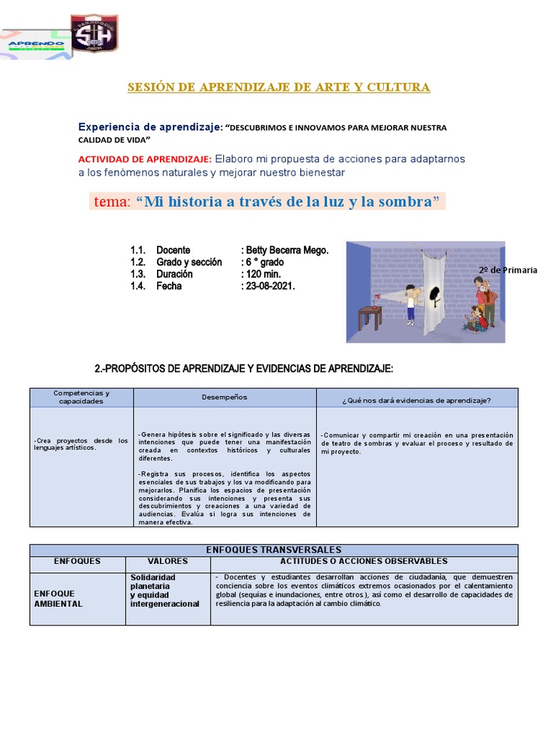 Sesion de Arte y Cultura 23 DE aGOSTO | PDF | Aprendizaje | Ligero