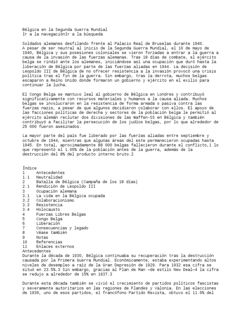 Bélgica en La Segunda Guerra Mundial PDF Militar Segunda Guerra