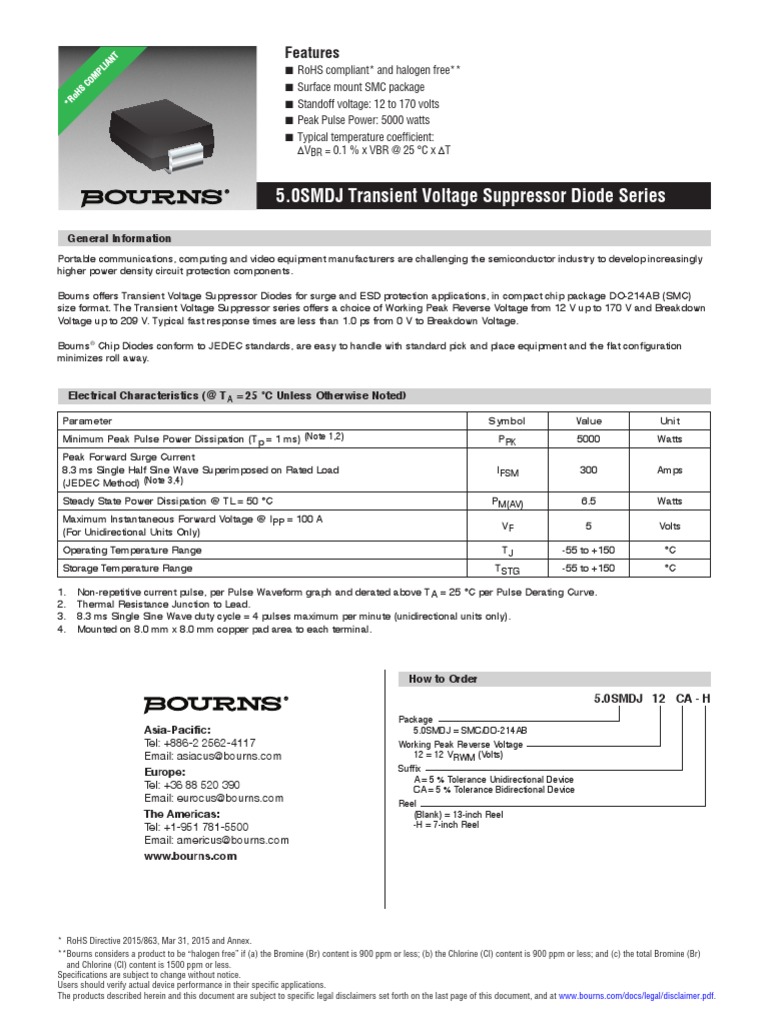 5.0SMDJ Transient Voltage Suppressor Diode Series: Features | PDF ...