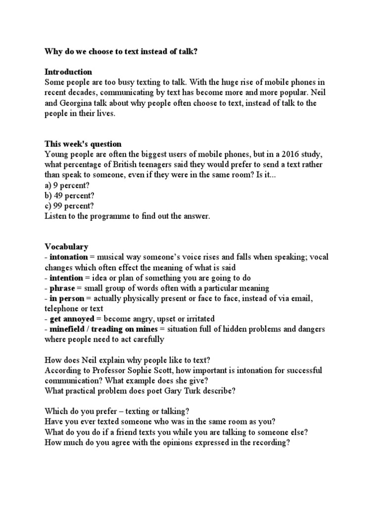 Texting vs. Talking: Communication Choices | PDF | Text Messaging ...
