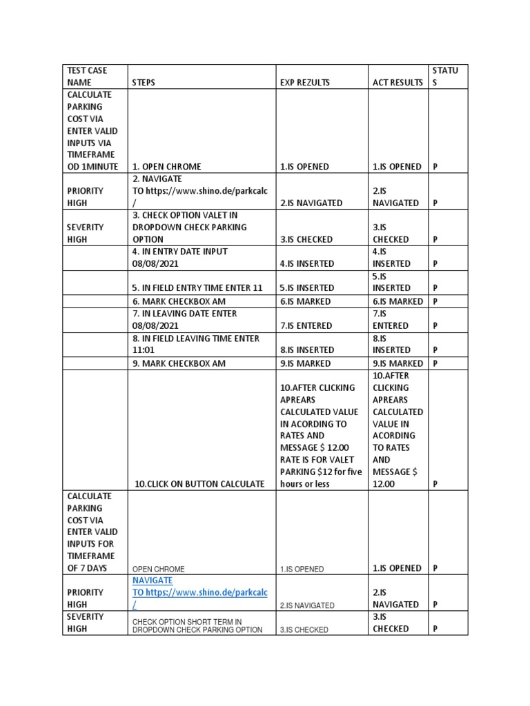 Parking Cost Calculation Test Cases | PDF | Computing | Computer Science