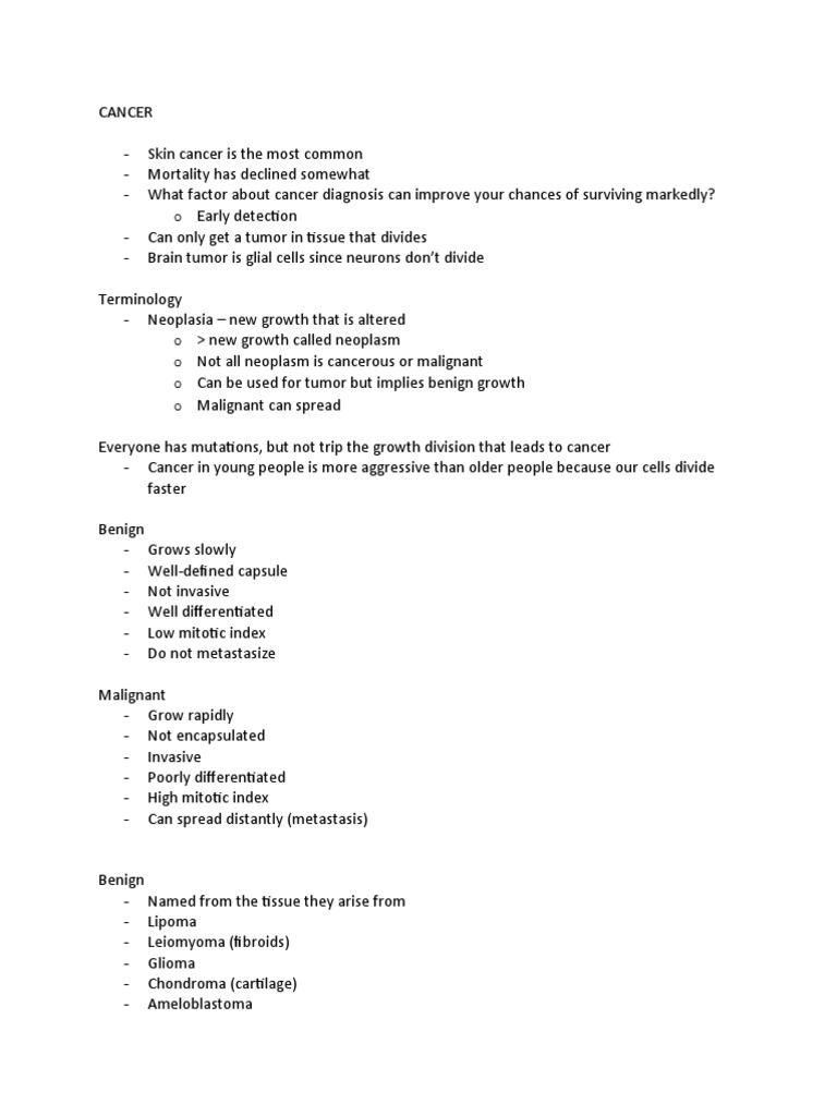 Cancer Notes | PDF | Cancer | Metastasis