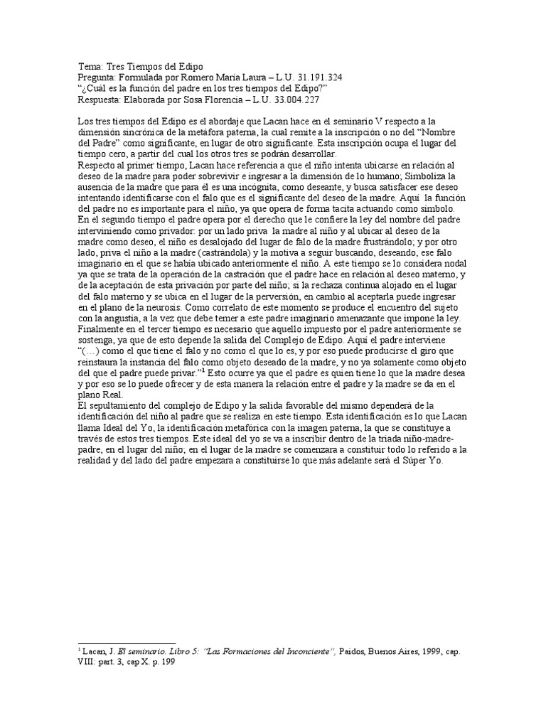 Tres Tiempos del Edipo en Lacan | PDF | Jacques Lacan | Complejo de Edipo