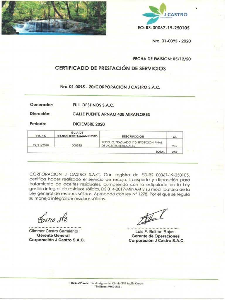 Certificado de Eliminacion de Residuos PDF