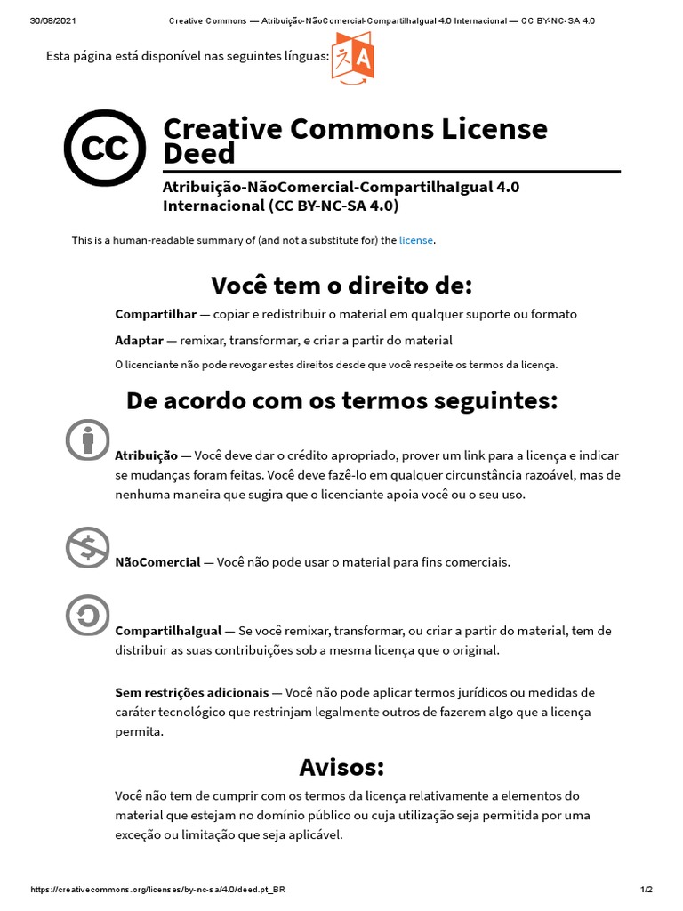 Creative Commons - Atribuição-NãoComercial-CompartilhaIgual 4.0 ...