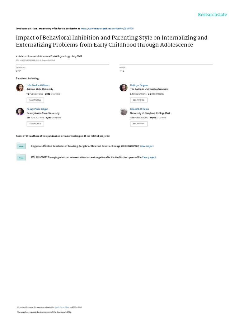 Impact of Behavioral Inhibition and Parenting Style On Internalizing ...