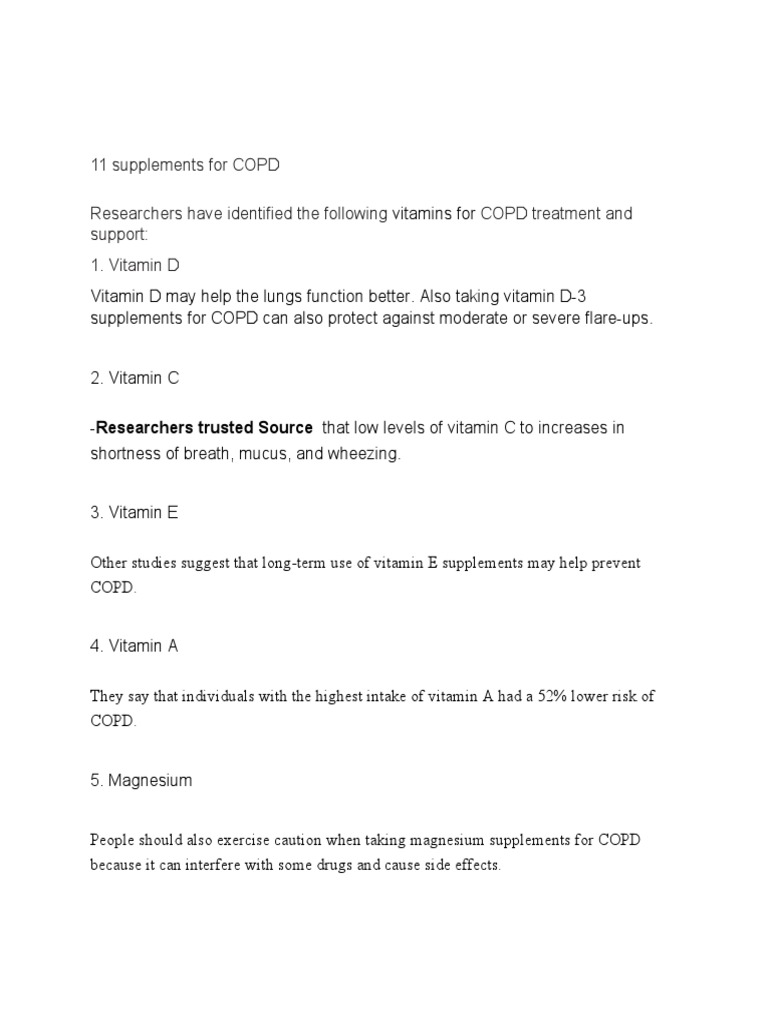 11 Supplements for COPD Management | PDF | Dietary Supplements ...