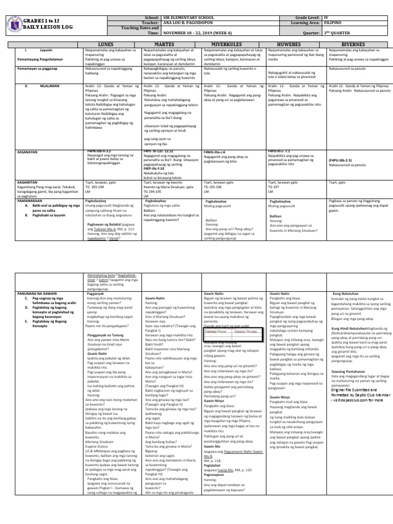 DLL Filipino 4 q3 w4 | PDF