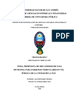 DT-V-XIV 088 PROPUESTA DE MECANISMOS DE TASA MUNICIPAL PARA PARQUEOS VEHICULARES EN VIA PUBLICA DE LA CIUDAD DE LA PAZ