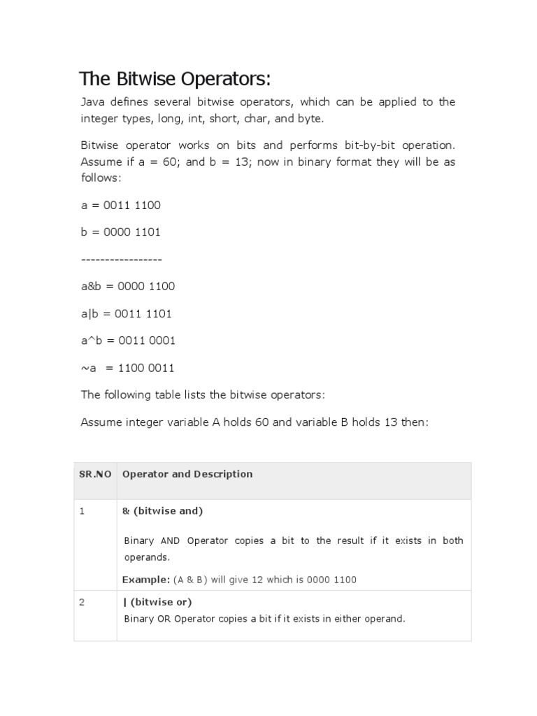 Bitwise Operation Java | PDF | Computer Architecture | Teaching Mathematics