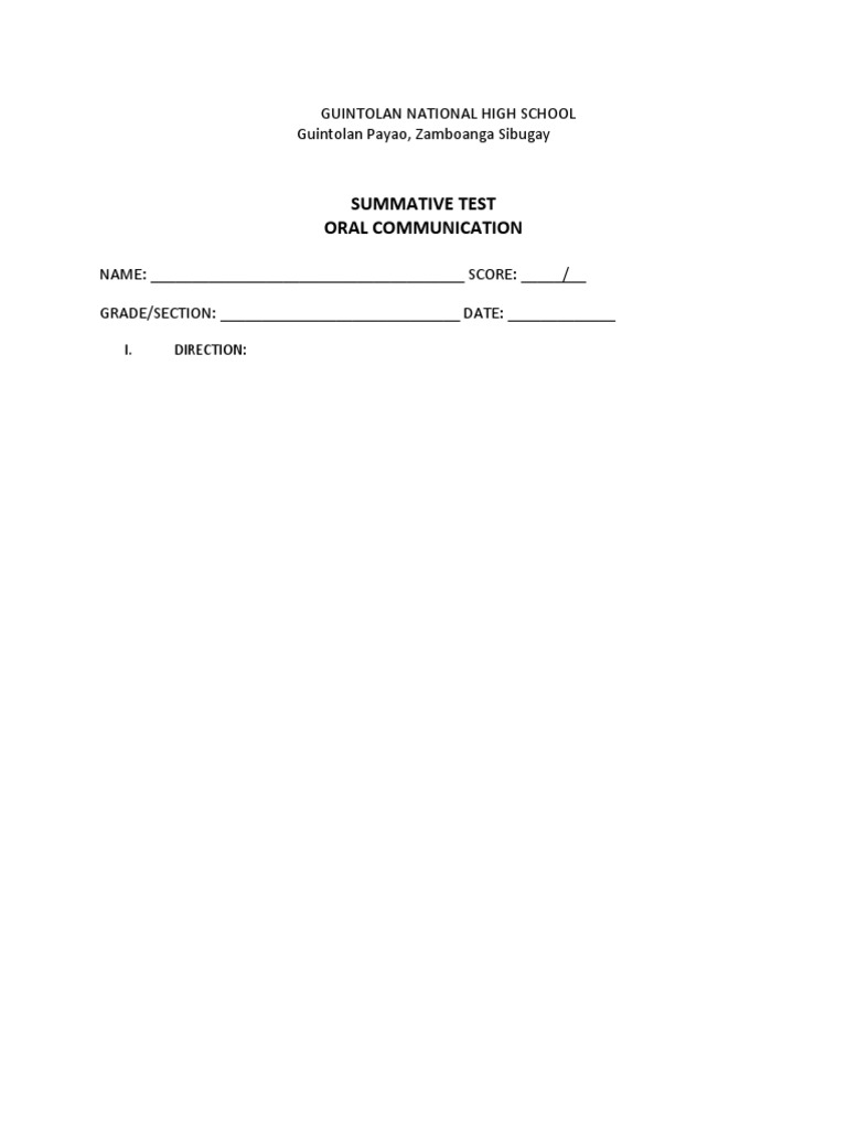 Summative Test Oral Com | PDF