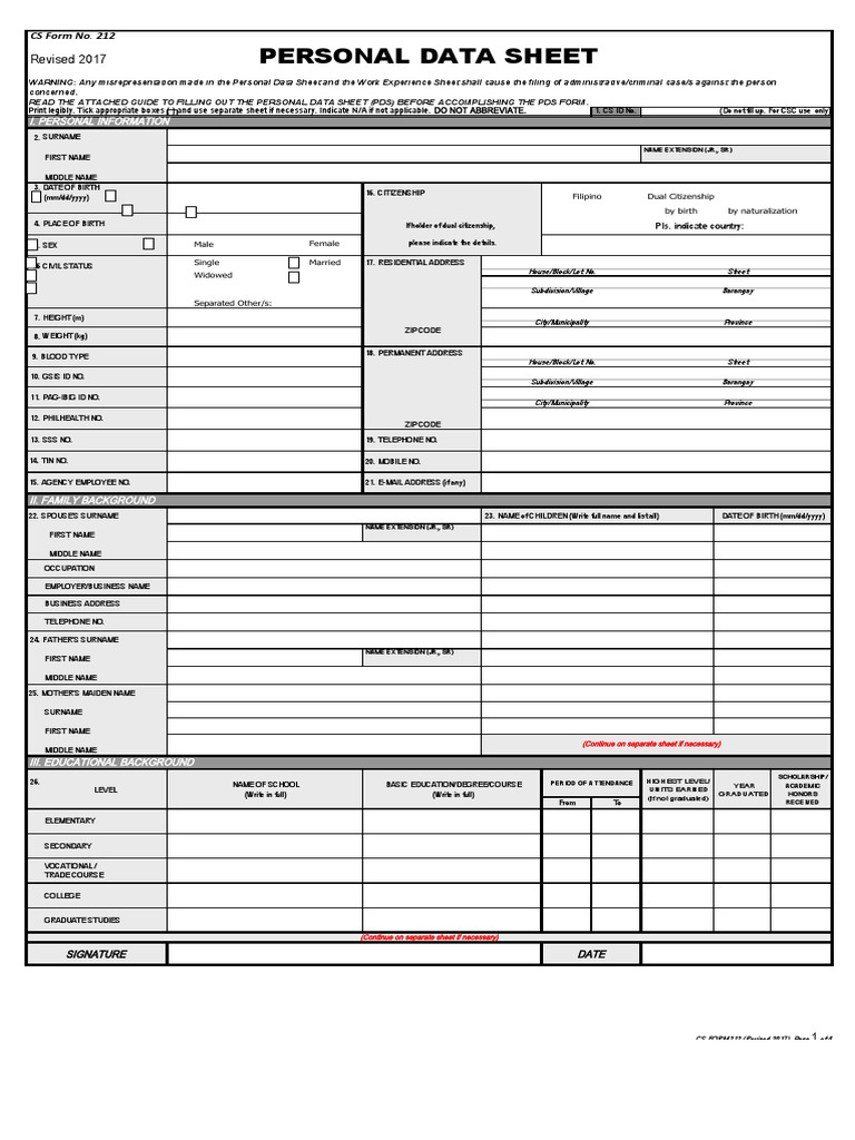 Personal Data Sheet Revised 2017 PDF Passport Justice