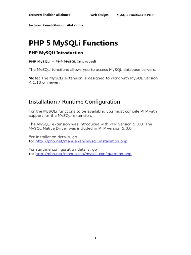 PHP 5 Mysqli Functions: Installation / Runtime Configuration | PDF ...