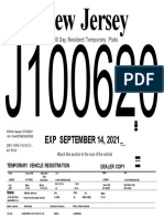 Exp September 14, 2021: 60 Day Resident Temporary Plate