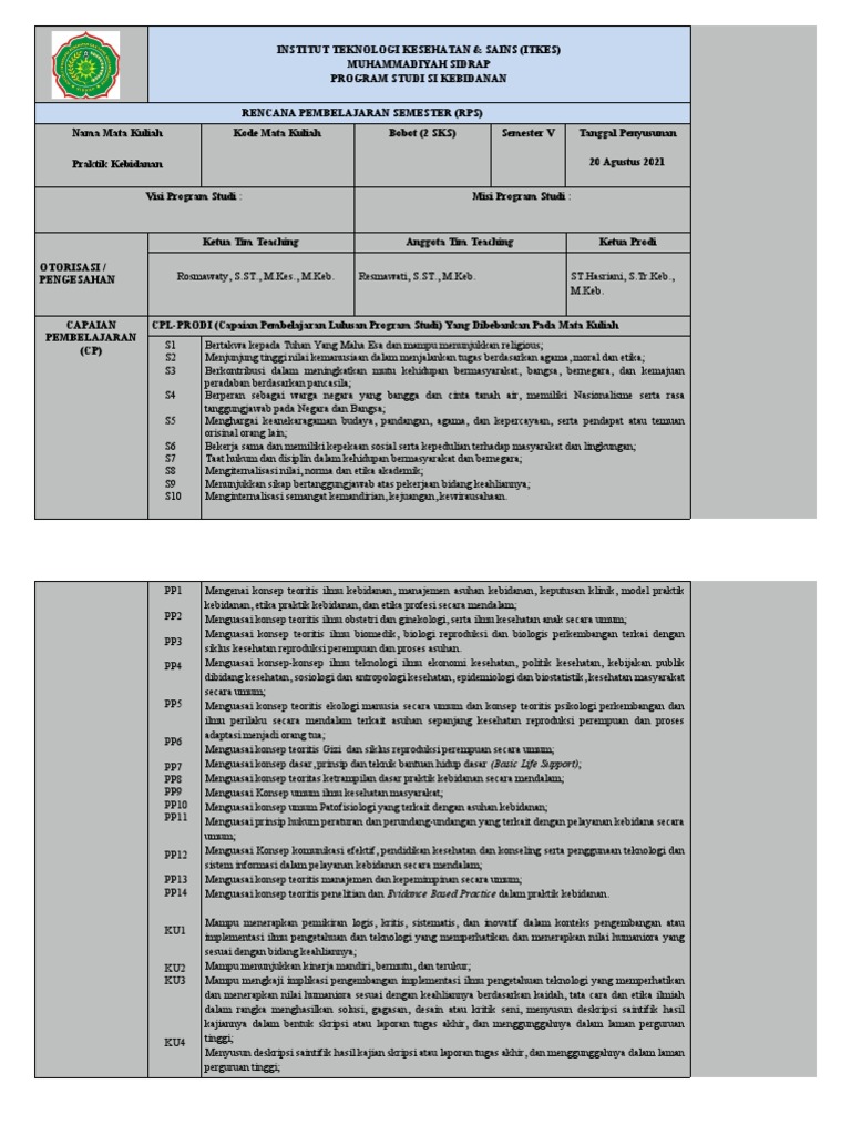 RPS Praktik Kebidanan-Resma | PDF | Pengembangan Diri