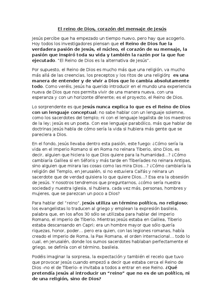 El Reino de Dios en el mensaje de Jesús | PDF | Reinado y reino de dios ...