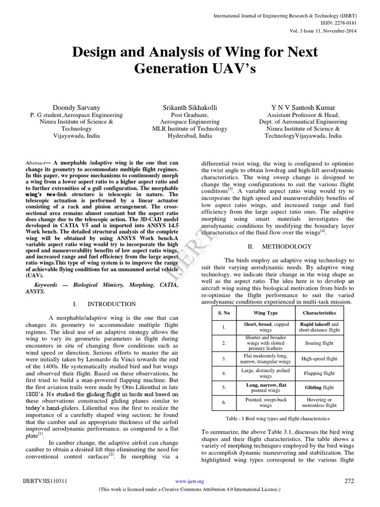 Design and Analysis of Wing For Next Generation Uavs IJERTV3IS110311 ...