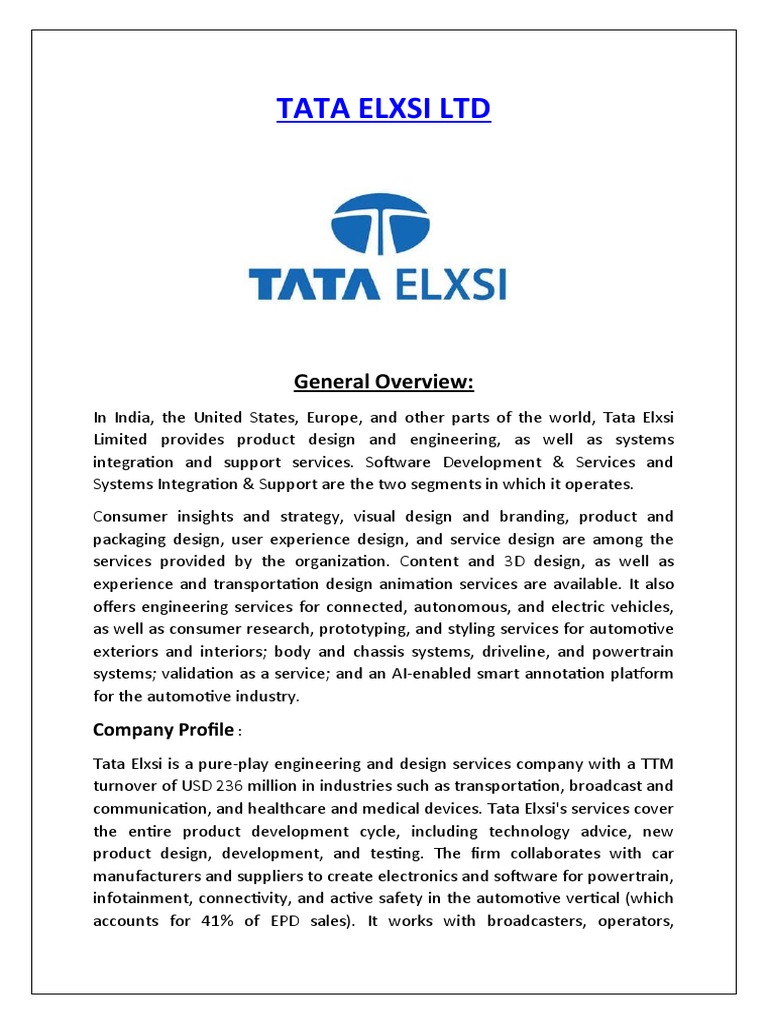 Tata Elxsi LTD: General Overview | PDF | Reserve Bank Of India | Economies