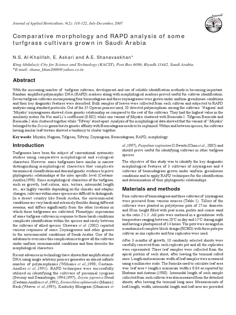 Comparative Morphology and RAPD Analysis of Some | PDF | Gel ...