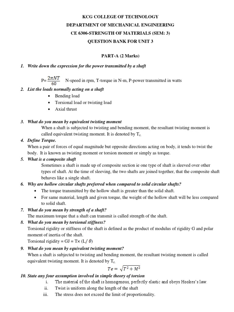 KCG College of Technology Department of Mechanical Engineering Ce 6306
