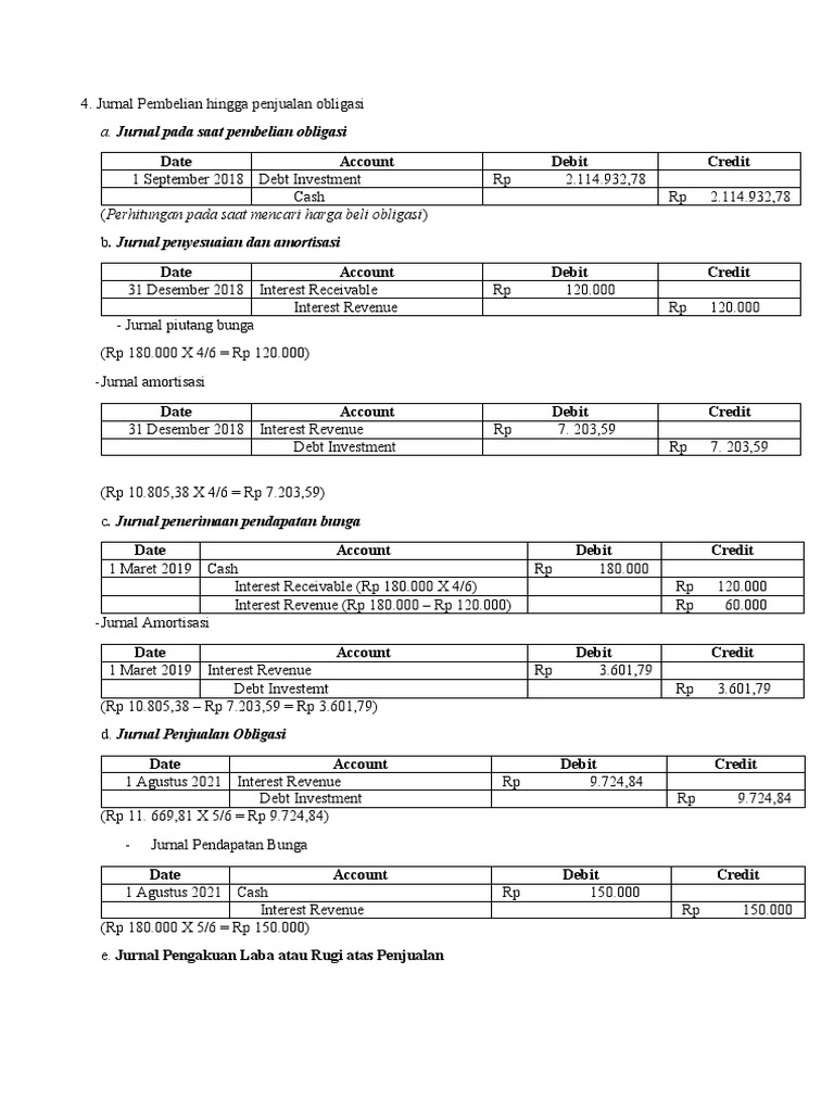 Jurnal Pembelian Obligasi Sampai Penjjualan Obligasi Pdf Debits And