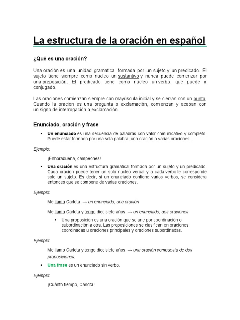 La estructura de la oración en español: sujetos, predicados, tipos y ...