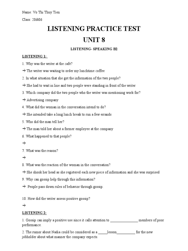 B2 Listening and Speaking Practice Unit 8 | PDF | Mood (Psychology ...