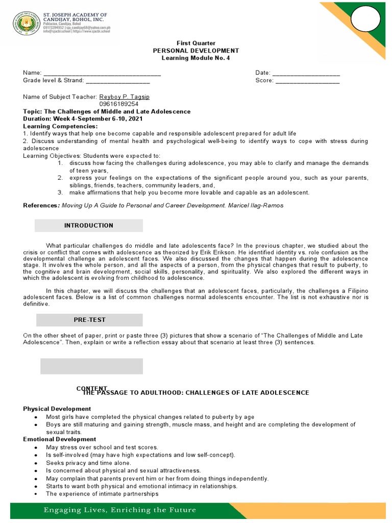 Perdev Week 4 Pdf Adolescence Psychological Concepts