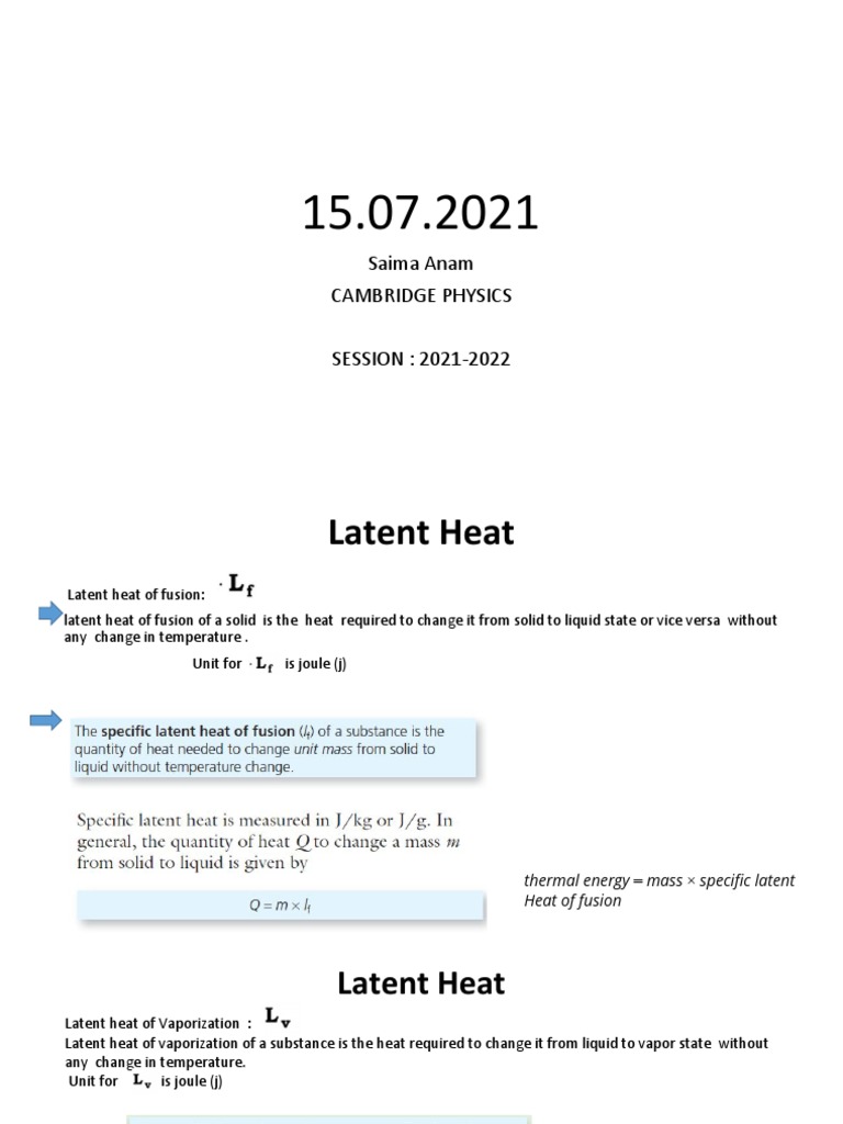 Notes On Latent Heat and Specific Latent Heat | PDF | Latent Heat | Ice