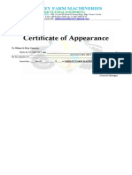 Certificate of Appearance: Sabiley Farm Machineries