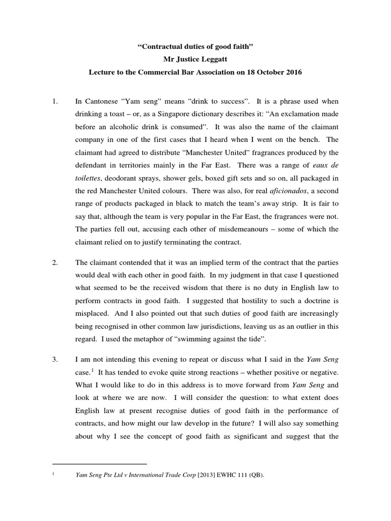 Contractual Duties of Good Faith Understanding the Evolution of Good