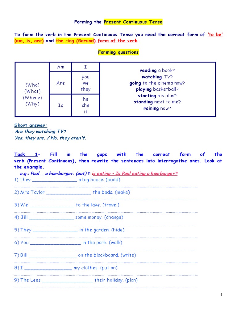 Present Continuous Question Formation | PDF | Linguistics | Linguistic ...