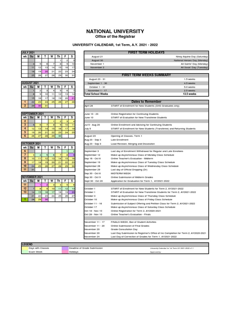 National University Academic Calendar 2021 PDF
