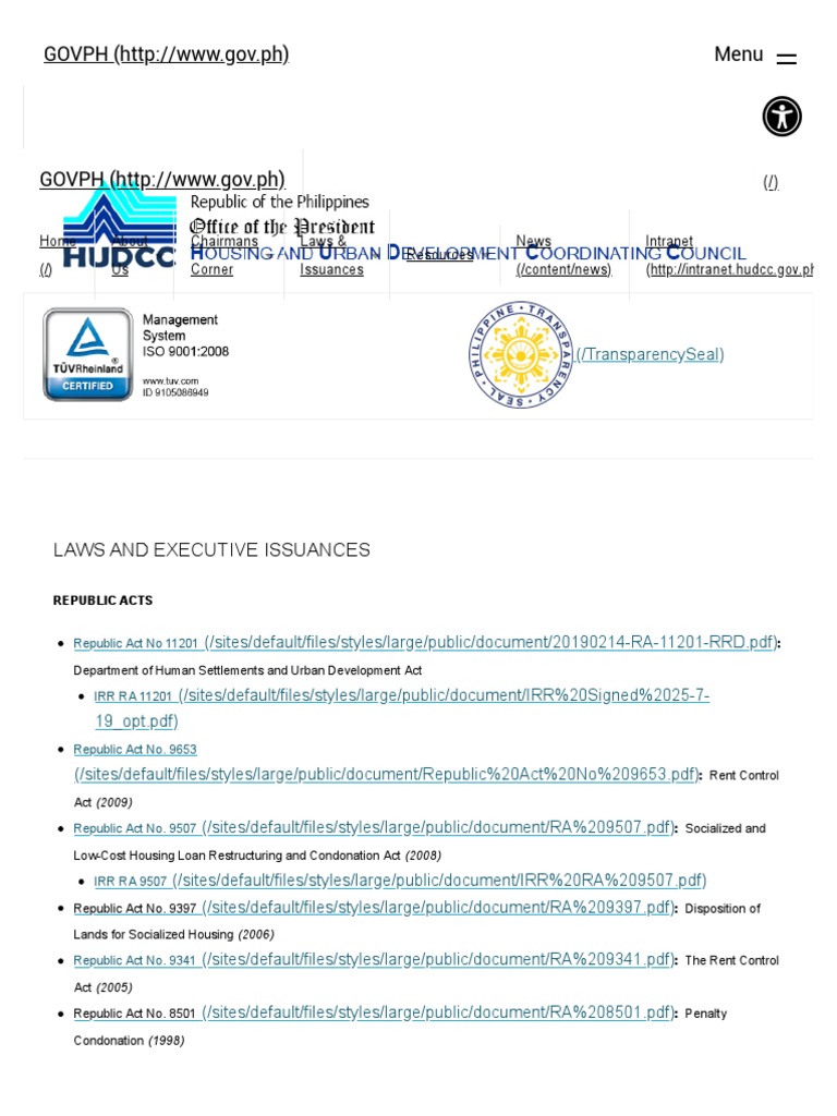 LAWS AND EXECUTIVE ISSUANCES Housing and Urban Development