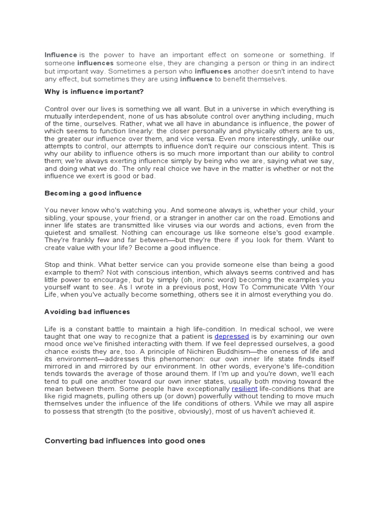 Why Is Influence Important?: Influence Influences Influences Influence ...