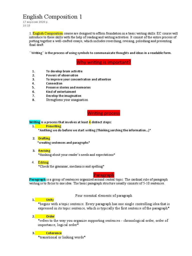 English Composition 1 LECTR PDF Paragraph Idea