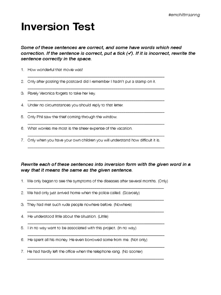 Grade 10 Inversion Test Exercises | PDF